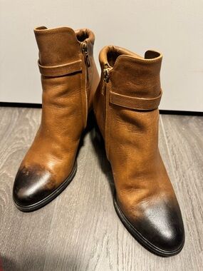 Salvatore Ferragamo Brown Leather Ankle Boots with Black Toe